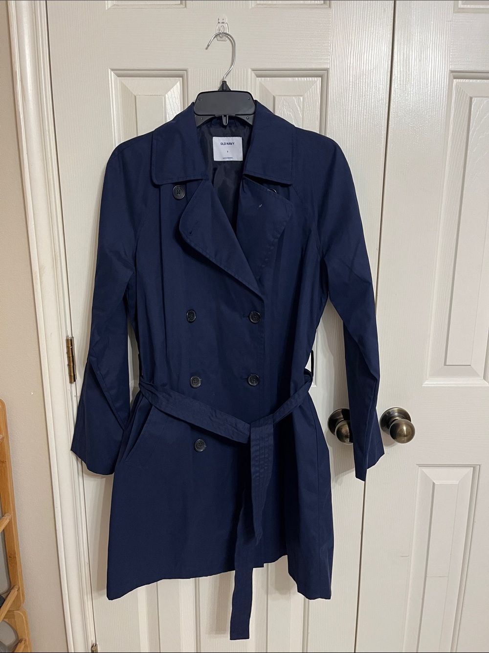 Old Navy Navy Double-Breasted Belted Trench Coat
